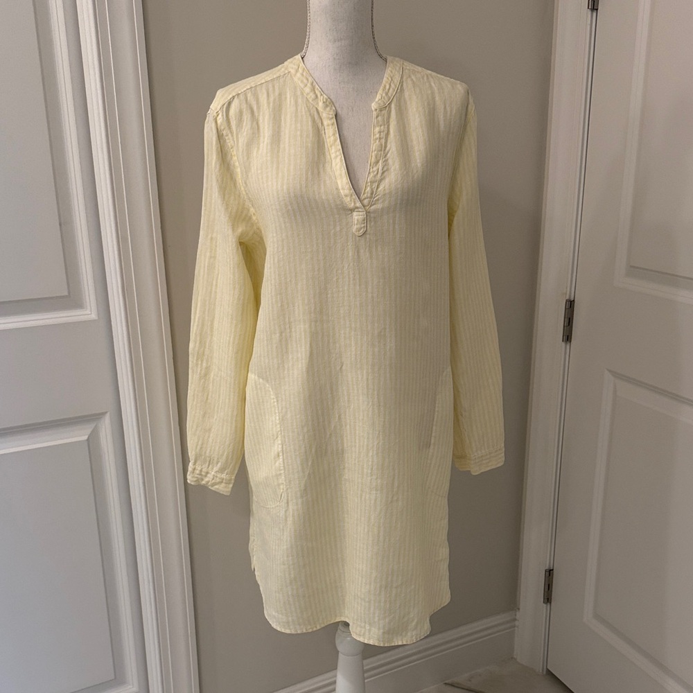 Tahari 100% Linen Yellow Striped Linen Dress